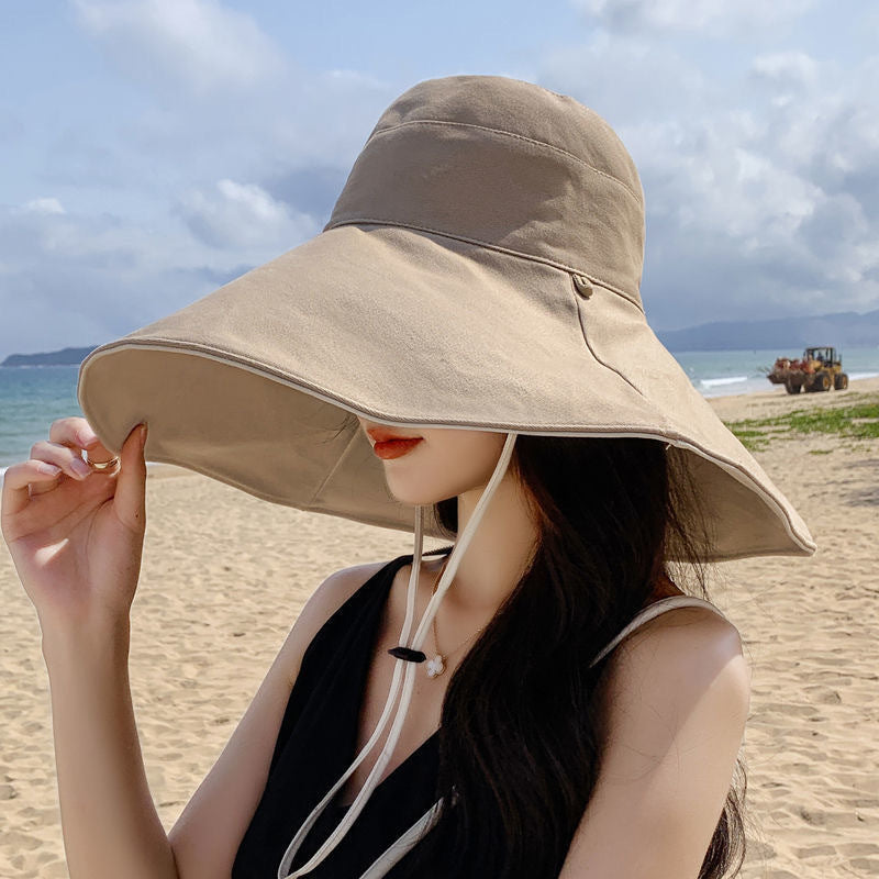 Double-Sided Oversized Brim Sunscreen Fisherman Hat Female