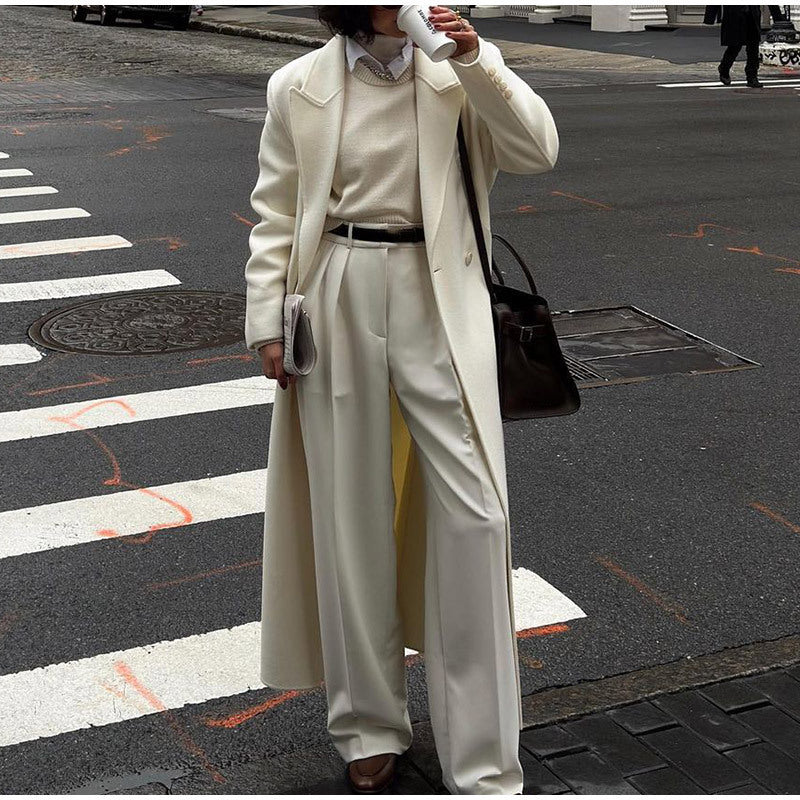 High-grade Double-sided Woolen White Elegant Slimming Draping Trench Coat