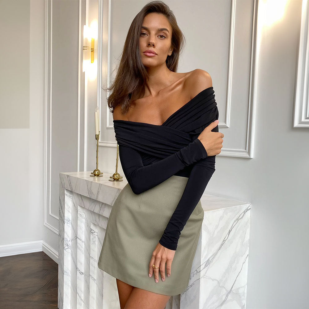 Off-shoulder Jumpsuit Hot Top Sexy Cross Pleated