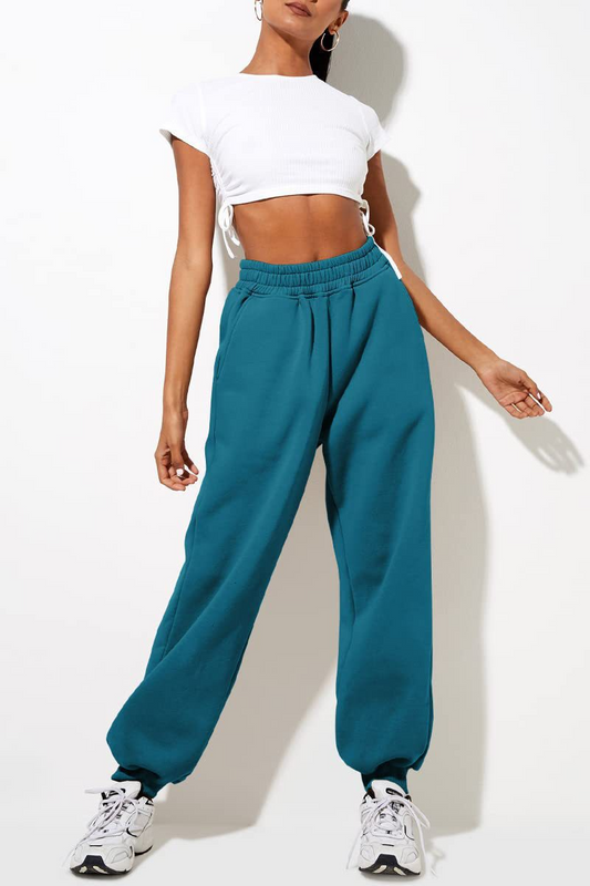 Women's High Waist Loose Track Pants Comfortable Jogger Casual Sweatshirt Pant Belt Pocket