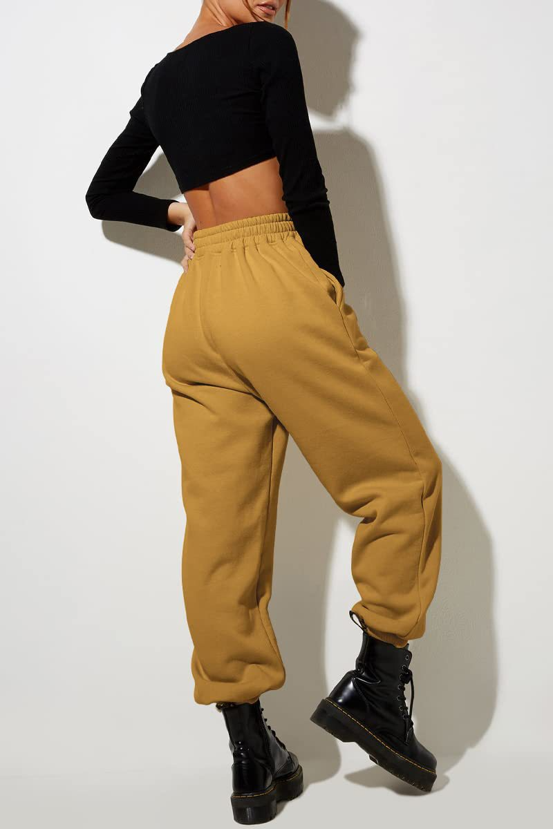 Women's High Waist Loose Track Pants Comfortable Jogger Casual Sweatshirt Pant Belt Pocket