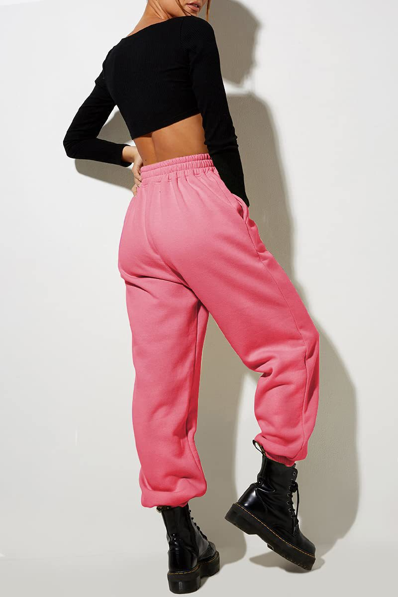 Women's High Waist Loose Track Pants Comfortable Jogger Casual Sweatshirt Pant Belt Pocket