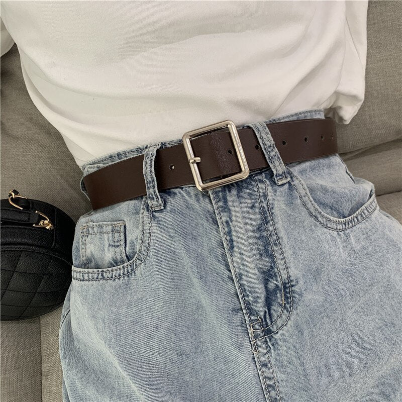 New style ladies belt with square buckle student belt