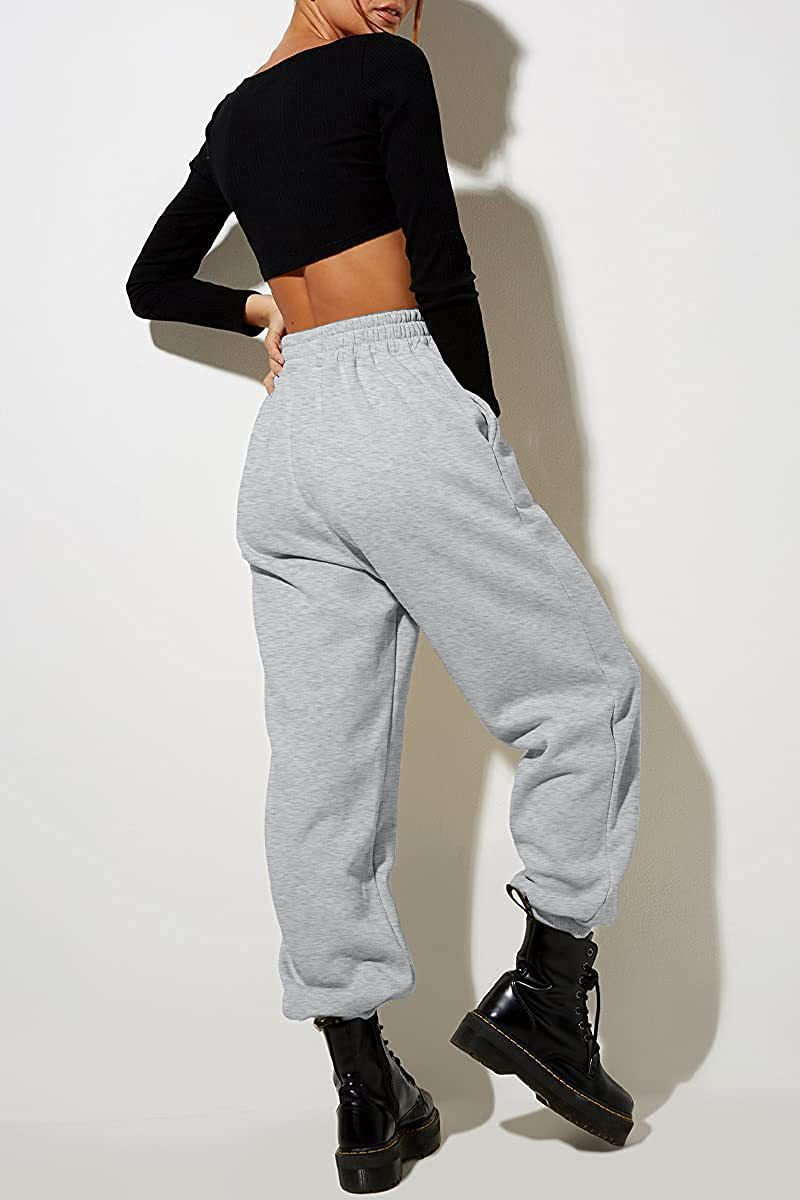 Women's High Waist Loose Track Pants Comfortable Jogger Casual Sweatshirt Pant Belt Pocket