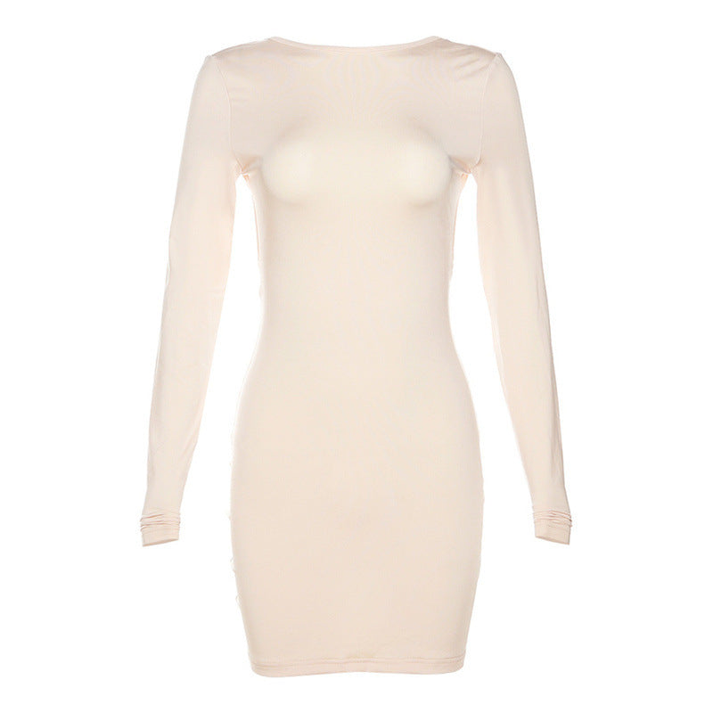 Long Sleeve Slim Solid Color Sheath Dress