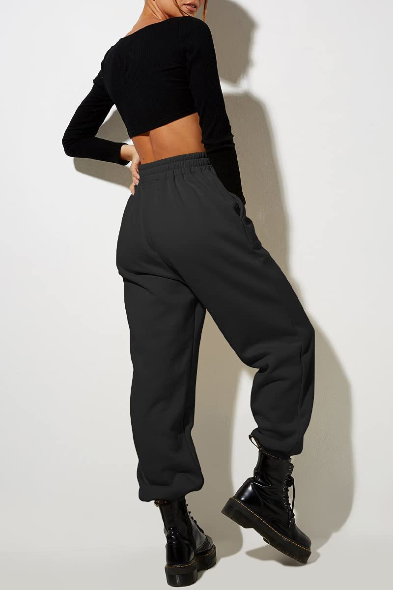 Women's High Waist Loose Track Pants Comfortable Jogger Casual Sweatshirt Pant Belt Pocket