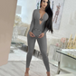 Women's Deep V-neck Long-sleeved Leggings