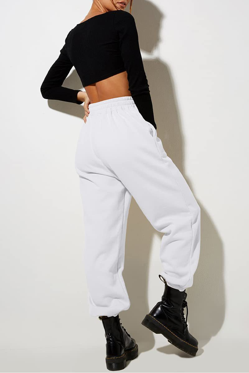 Women's High Waist Loose Track Pants Comfortable Jogger Casual Sweatshirt Pant Belt Pocket