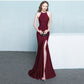 Bride toast clothing new fashion long red fishtail hanging neck wedding banquet evening dress