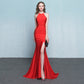 Bride toast clothing new fashion long red fishtail hanging neck wedding banquet evening dress