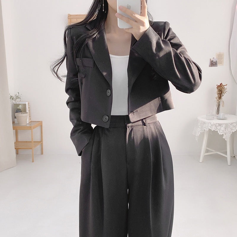 Women's Minimalist French Collar Jacket And Pants