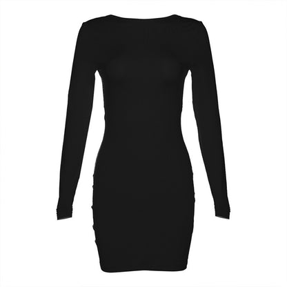 Long Sleeve Slim Solid Color Sheath Dress