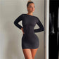 Long Sleeve Slim Solid Color Sheath Dress