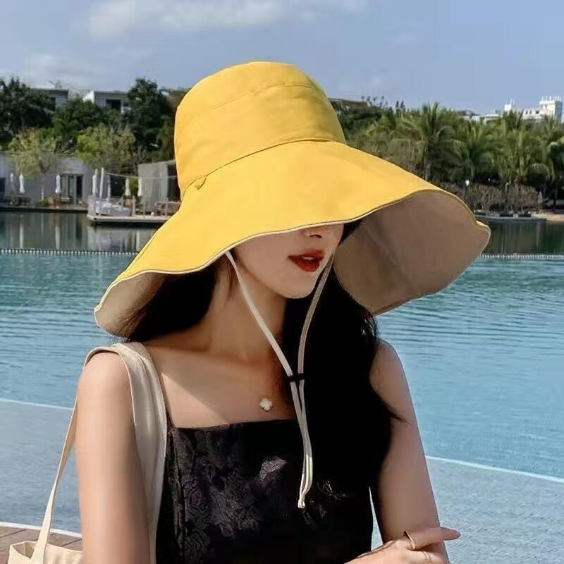 Double-Sided Oversized Brim Sunscreen Fisherman Hat Female