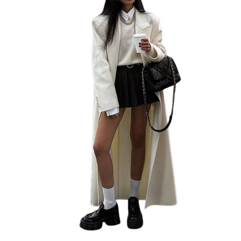 High-grade Double-sided Woolen White Elegant Slimming Draping Trench Coat