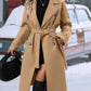 Lapel Double-breasted Trench Coat With Belt Winter Fashion Solid Color Long Jacket Outwear Women Clothing