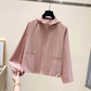 Hooded Short Sports Jacket Women's Casual Loose Solid Color Zipper Shell Jacket