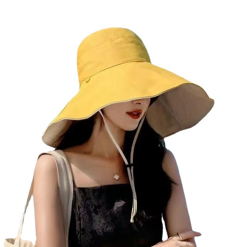 Double-Sided Oversized Brim Sunscreen Fisherman Hat Female