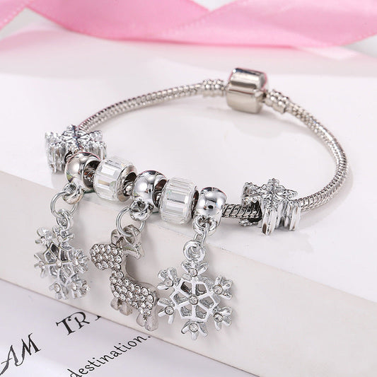 Christmas Bracelet Reindeer Snowflake Dot Diamond Pendant Accessories Snowflake Beaded Accessories Bracelet