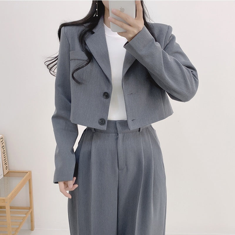 Women's Minimalist French Collar Jacket And Pants