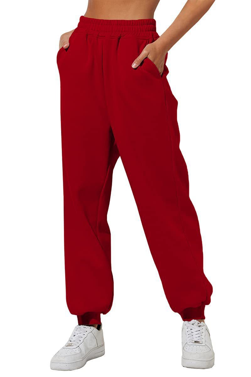 Women's High Waist Loose Track Pants Comfortable Jogger Casual Sweatshirt Pant Belt Pocket