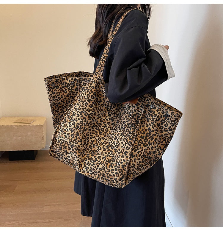 Large Capacity Leopard Print Canvas Tote Bag