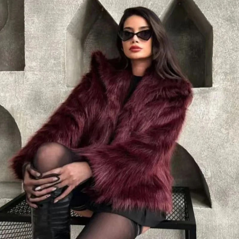 French Style Large Lapel Artificial Fur New Plush Coat