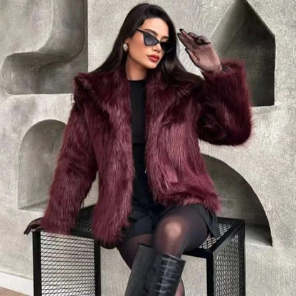 French Style Large Lapel Artificial Fur New Plush Coat